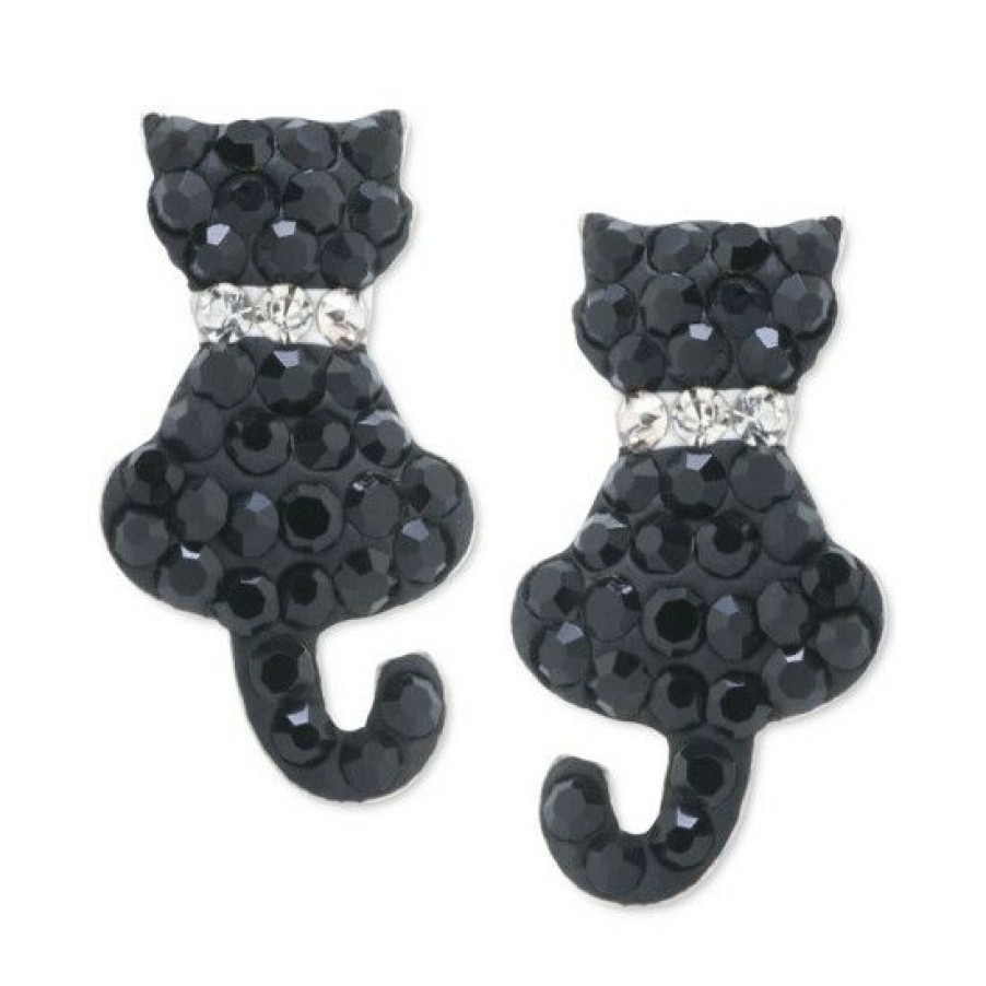 Jewelry & Watches * | Budget Giani Bernini Crystal Cat Stud Earrings In Sterling Silver