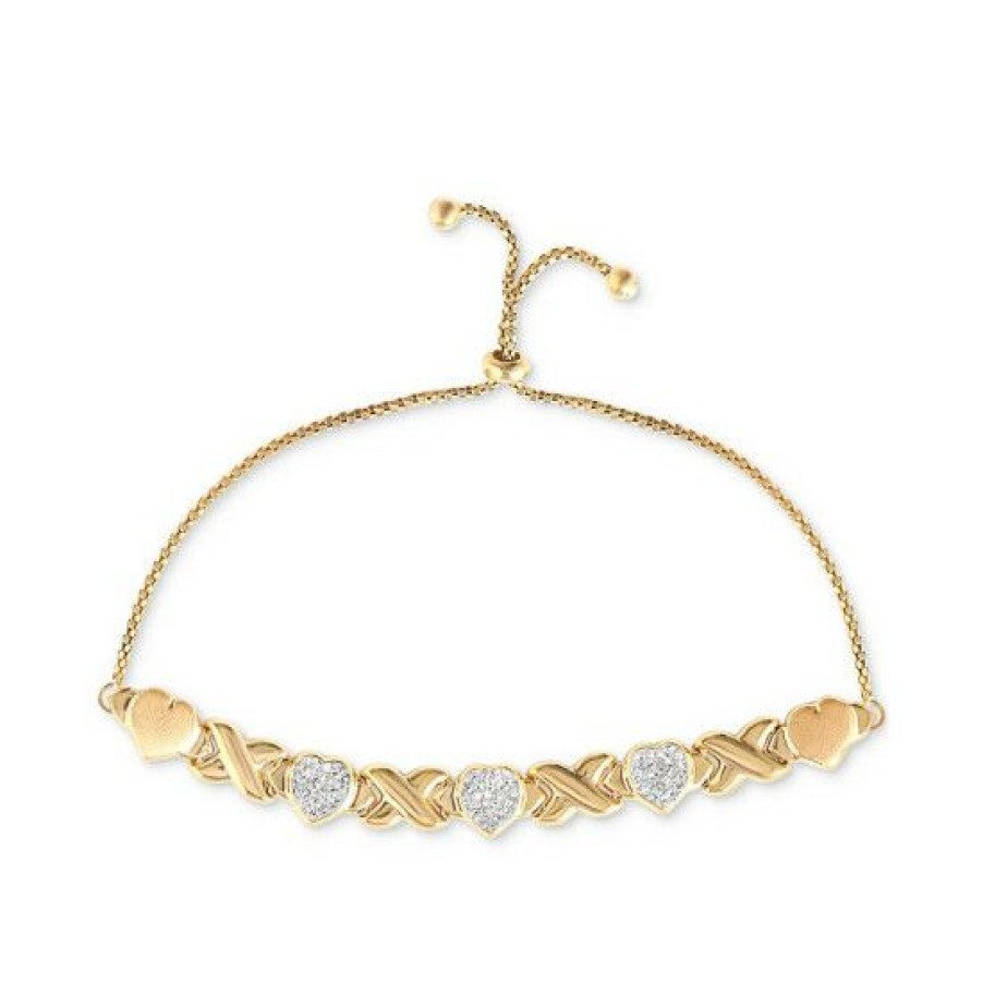 Jewelry & Watches * | Outlet Giani Bernini Cubic Zirconia Heart & X Bolo Bracelet In 14K Gold-Plated Sterling Silver, Created For Macy'S Gold Over Silver