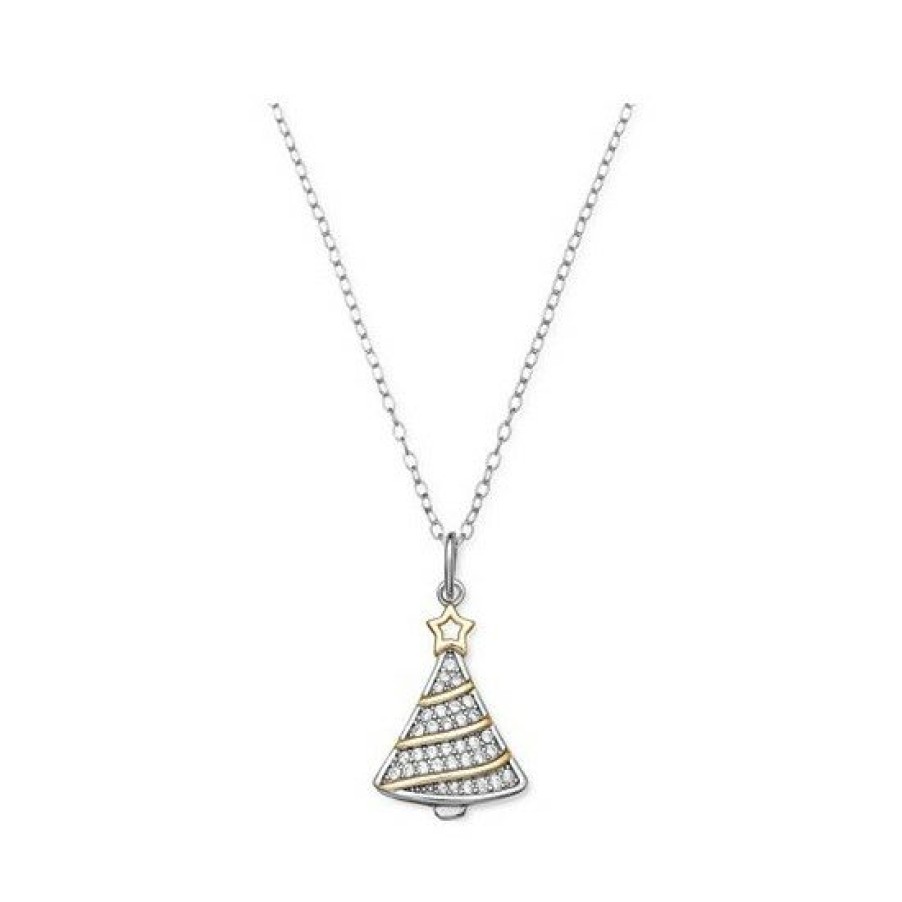 Jewelry & Watches * | Coupon Giani Bernini Ornament Box With Cubic Zirconia Two-Tone Christmas Tree 18 Pendant Necklace In 18K Gold-Plate, Created For Macy'S Sterling Silver