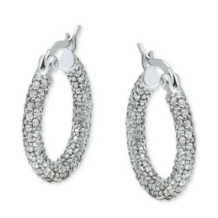 Jewelry & Watches * | Budget Giani Bernini Cubic Zirconia Pave Small Hoop Earrings In , 0.75, Created For Macy'S Sterling Silver