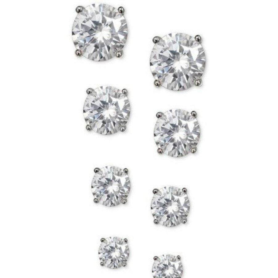 Jewelry & Watches * | Brand New Giani Bernini 4-Pc. Set Cubic Zirconia Stud Earrings In Sterling , Created For Macy'S Silver