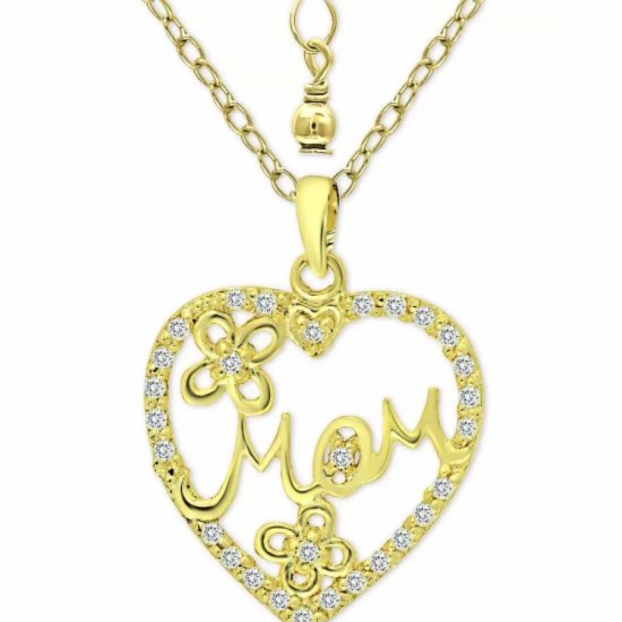 Jewelry & Watches * | Best Deal Giani Bernini Cubic Zirconia Mom Heart Pendant Necklace In 18K Gold-Plated Sterling Silver, 16 + 2 Extender, Created For Macy'S Gold Over Silver