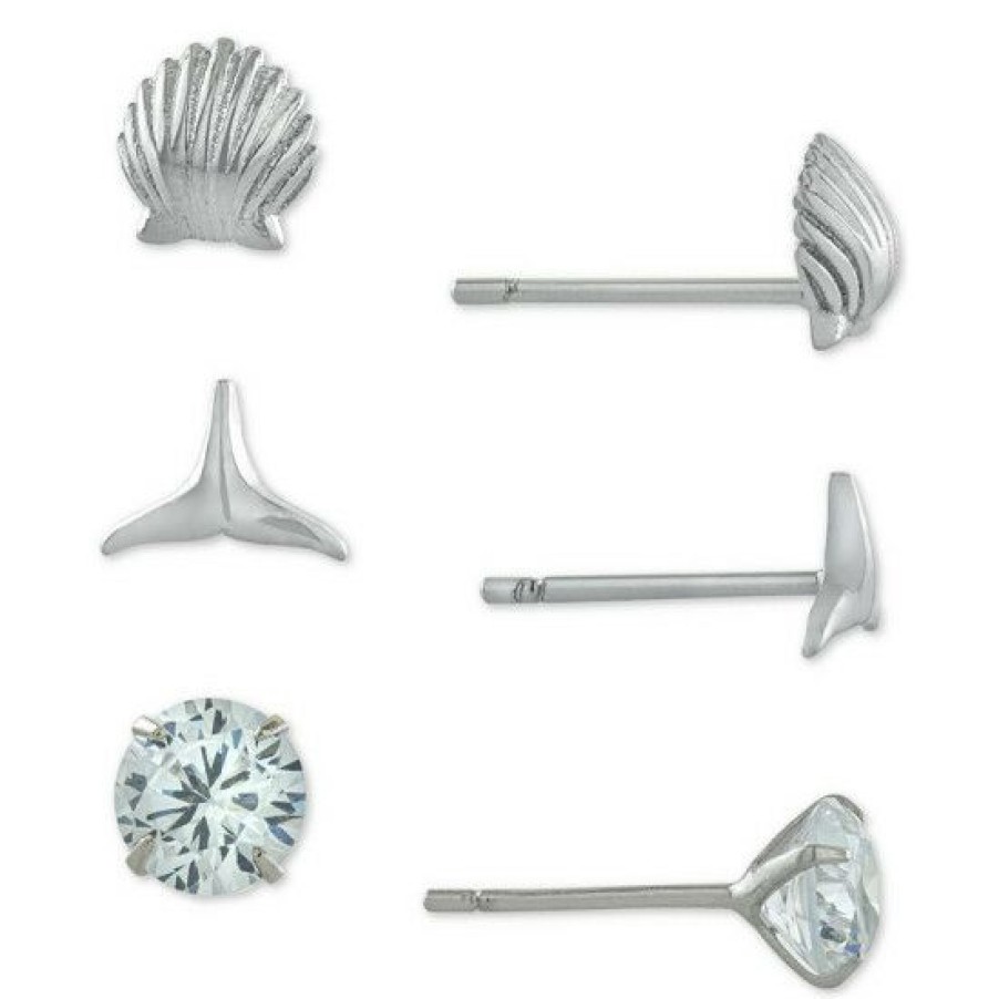 Jewelry & Watches * | Outlet Giani Bernini 3-Pc. Set Cubic Zirconia & Ocean-Themed Stud Earrings In , Created For Macy'S Sterling Silver