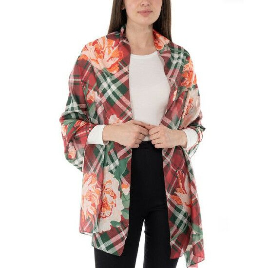 Handbags & Accessories * | Wholesale Giani Bernini Women'S Plaid Floral Oblong Wrap Scarf