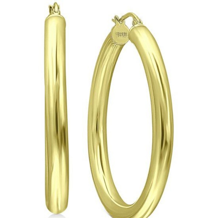 Jewelry & Watches * | Best Reviews Of Giani Bernini Medium Polished Tube Hoop Earrings In 18K Gold-Plated Sterling Silver, 1.57, Created For Macy'S Yy