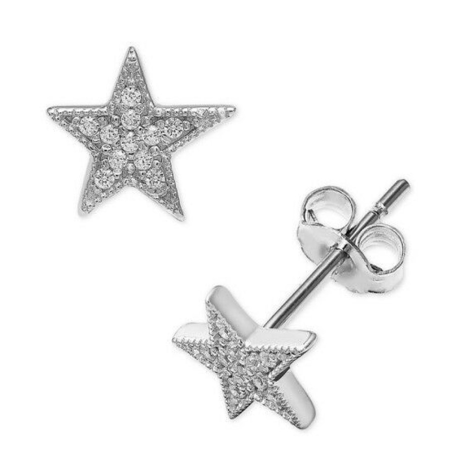 Jewelry & Watches * | Hot Sale Giani Bernini Cubic Zirconia Star Stud Earrings In , Created For Macy'S Sterling Silver