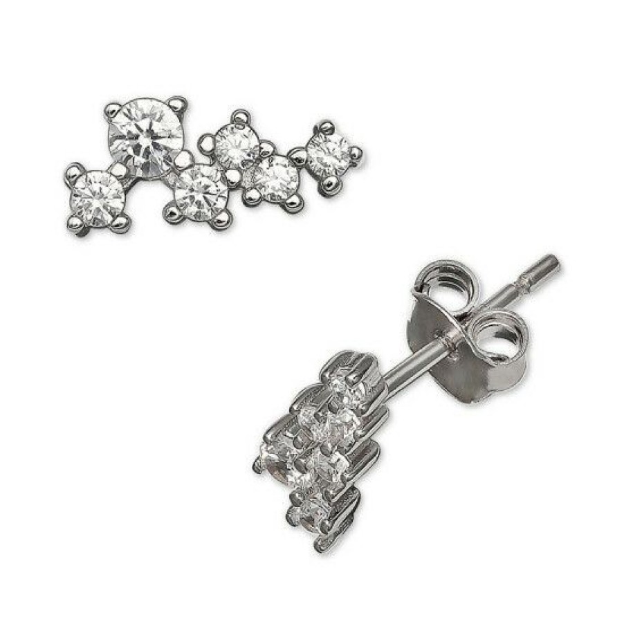 Jewelry & Watches * | Promo Giani Bernini Cubic Zirconia Horizontal Cluster Stud Earrings In Sterling , Created For Macy'S Silver