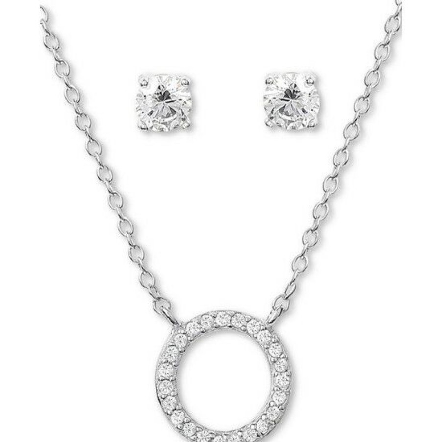 Jewelry & Watches * | Top 10 Giani Bernini 2-Pc. Set Cubic Zirconia Circle Necklace & Stud Earrings In , Created For Macy'S Sterling Silver