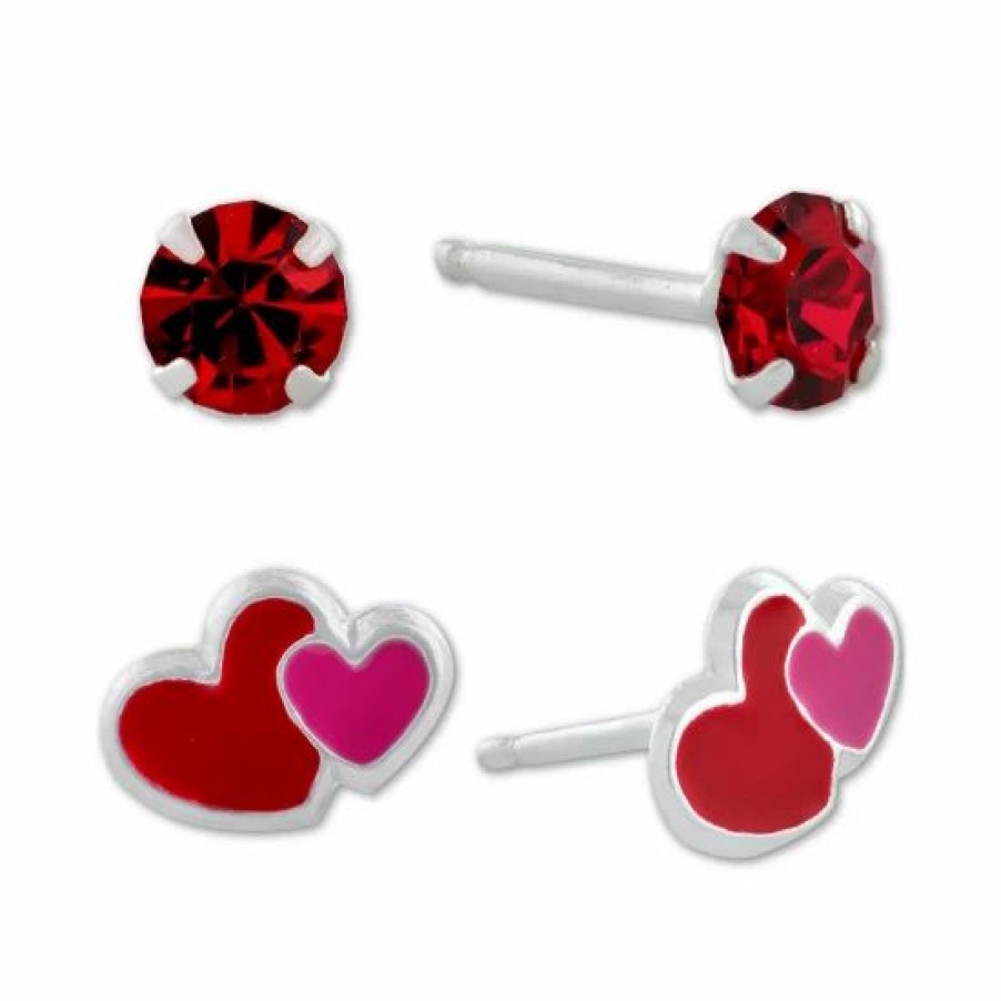 Jewelry & Watches * | Best Pirce Giani Bernini 2-Pc. Set Crystal Solitaire & Enamel Heart Stud Earrings In Sterling Silver, Created For Macy'S Multi