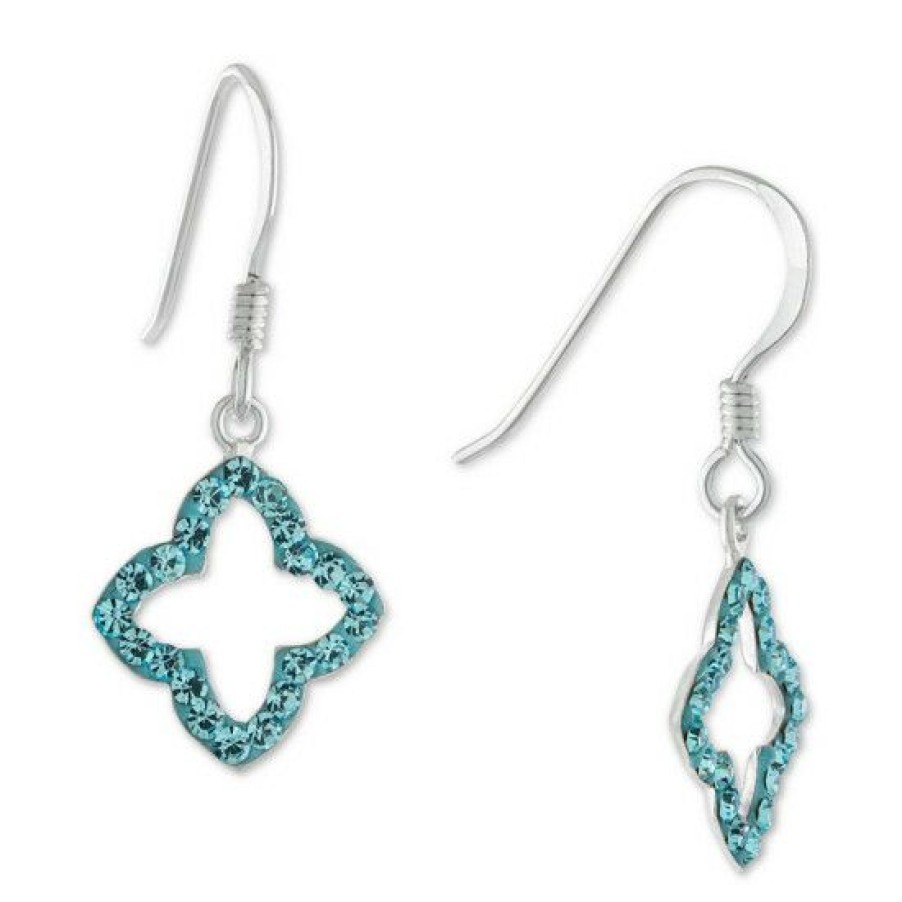 Jewelry & Watches * | Coupon Giani Bernini Aqua Crystal Quatrefoil Drop Earrings In , Created For Macy'S Sterling Silver