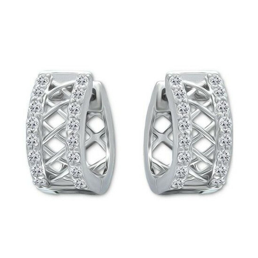 Jewelry & Watches * | Budget Giani Bernini Cubic Zirconia Lattice Small Huggie Hoop Earrings, 0.51, Created For Macy'S