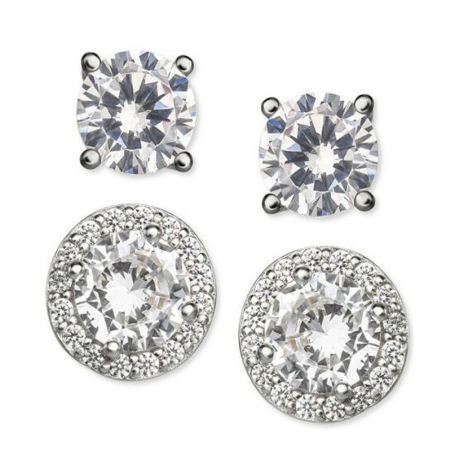 Jewelry & Watches * | Hot Sale Giani Bernini 2-Pc. Set Cubic Zirconia Solitaire & Halo Stud Earrings In , Created For Macy'S Sterling Silver