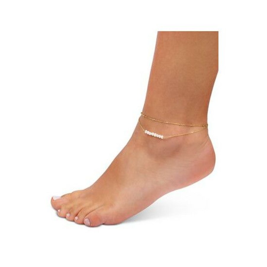 Anklet * | Cheapest Giani Bernini Cultured Freshwater Pearl (3-4Mm) Layered Ankle Bracelet, Created For Macy'S Gold Over